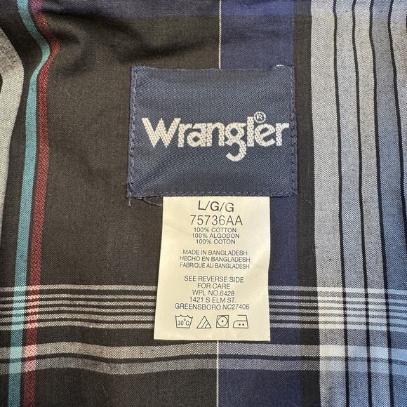 Wrangler Men Blue Black Plaid Pearl Snap Long Sleeve Button Up Western Shirt L - Picture 2 of 5